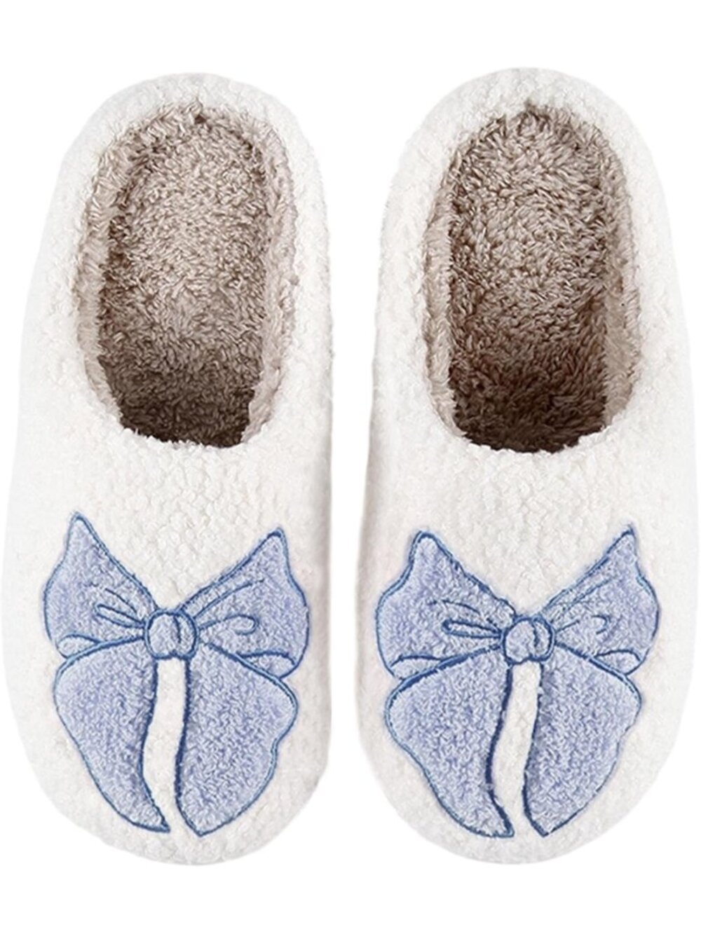 Women's Blue Bow Retro Memory Foam Cute Cartoon Fur Lined Indoor Slippers - Picture 1 of 7
